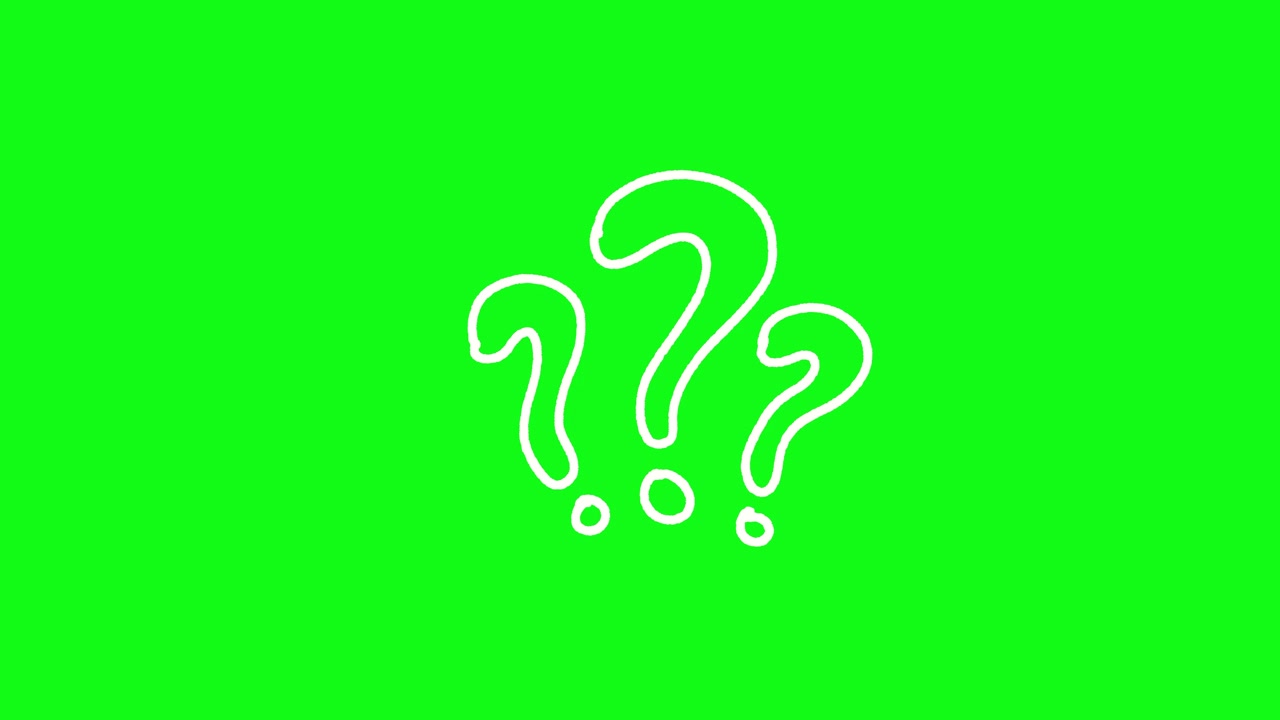 Punti interrogativi disegnati a mano su sfondo green screen