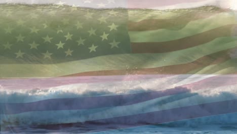 animation der flagge der usa, die über den wellen im meer weht