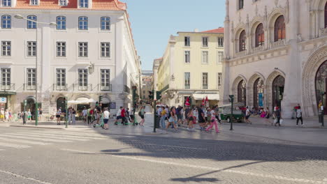 lisbon city street with people