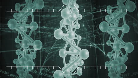 dna strands and molecular structures animation over scientific data and graphs