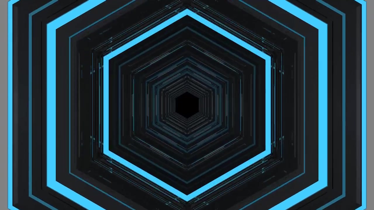 Abstract Tunnel with Glowing Blue Hexagonal Frames