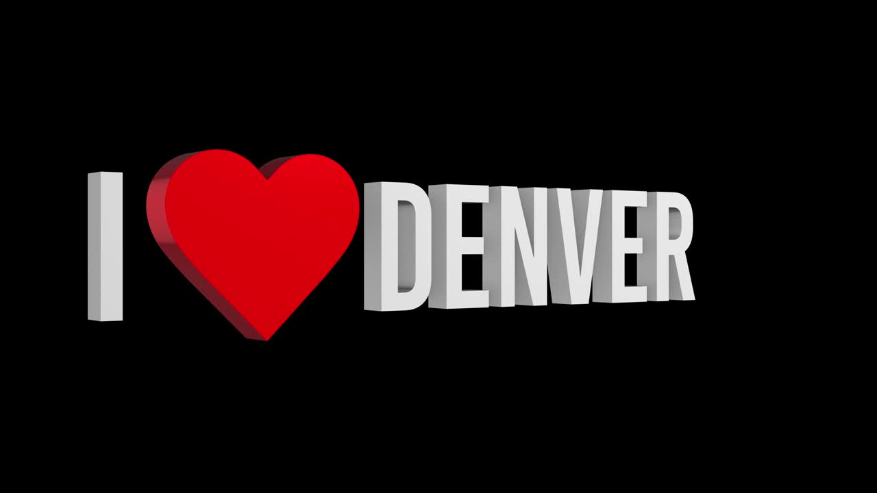 me encanta denver, texto y corazón en 3d, canal alfa.