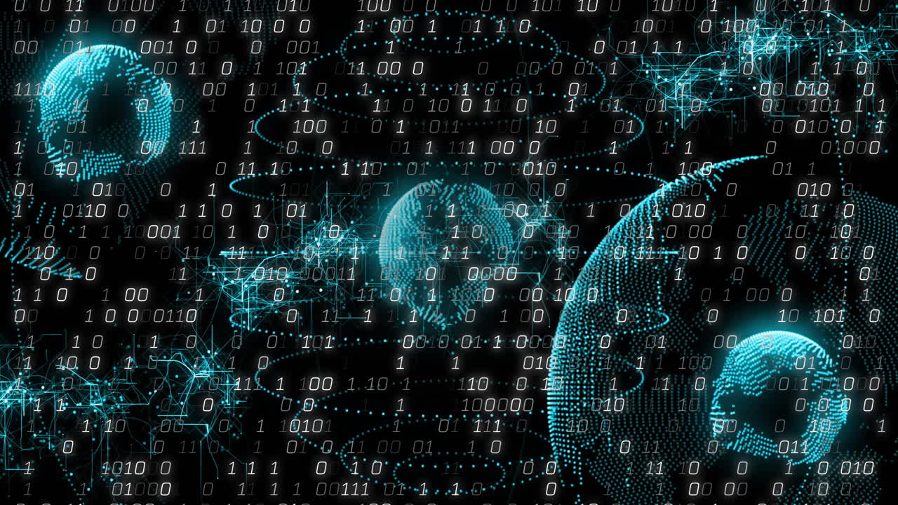 Animation of binary coding and data processing over globes