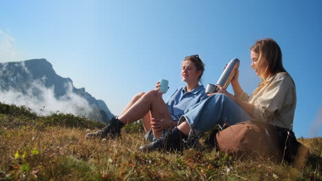 friends enjoying a mountain picnic