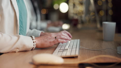 hands, corporate or woman typing on computer