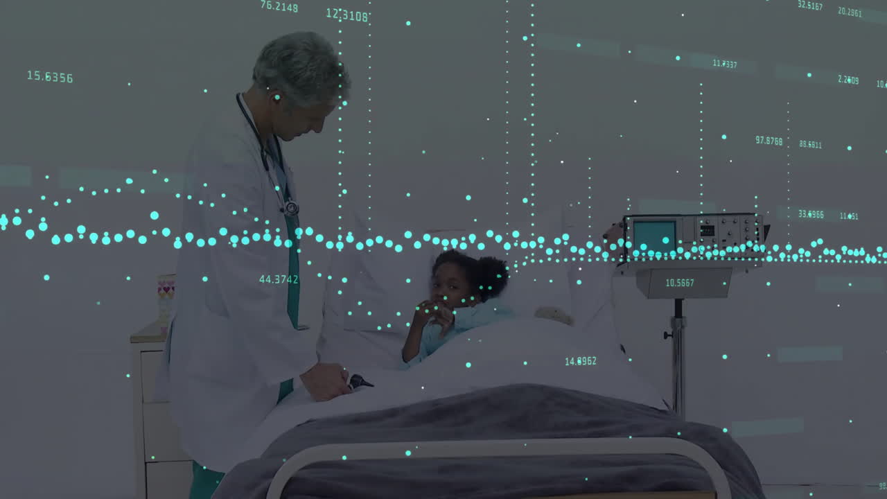 다양한 남성 의사와 어린이 환자에 대한 금융 데이터 처리의 애니메이션