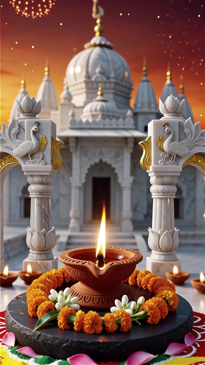 Sfondo del Festival Diwali con lanterne e decorazioni tradizionali Diyas.