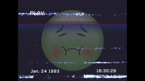 digital animation of vhs glitch effect over sick face emoji against black background