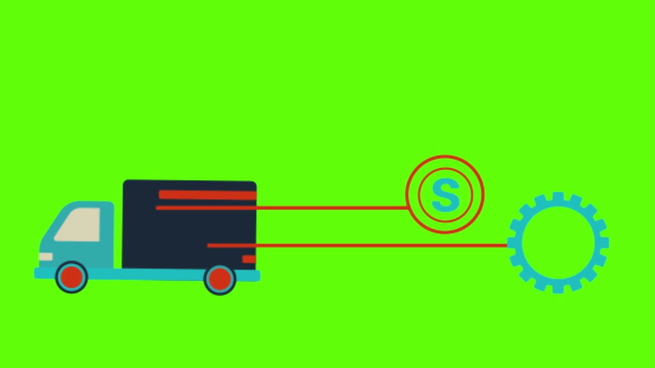 밝은 녹색 배경에 트럭의 만화 애니메이션 아이콘
