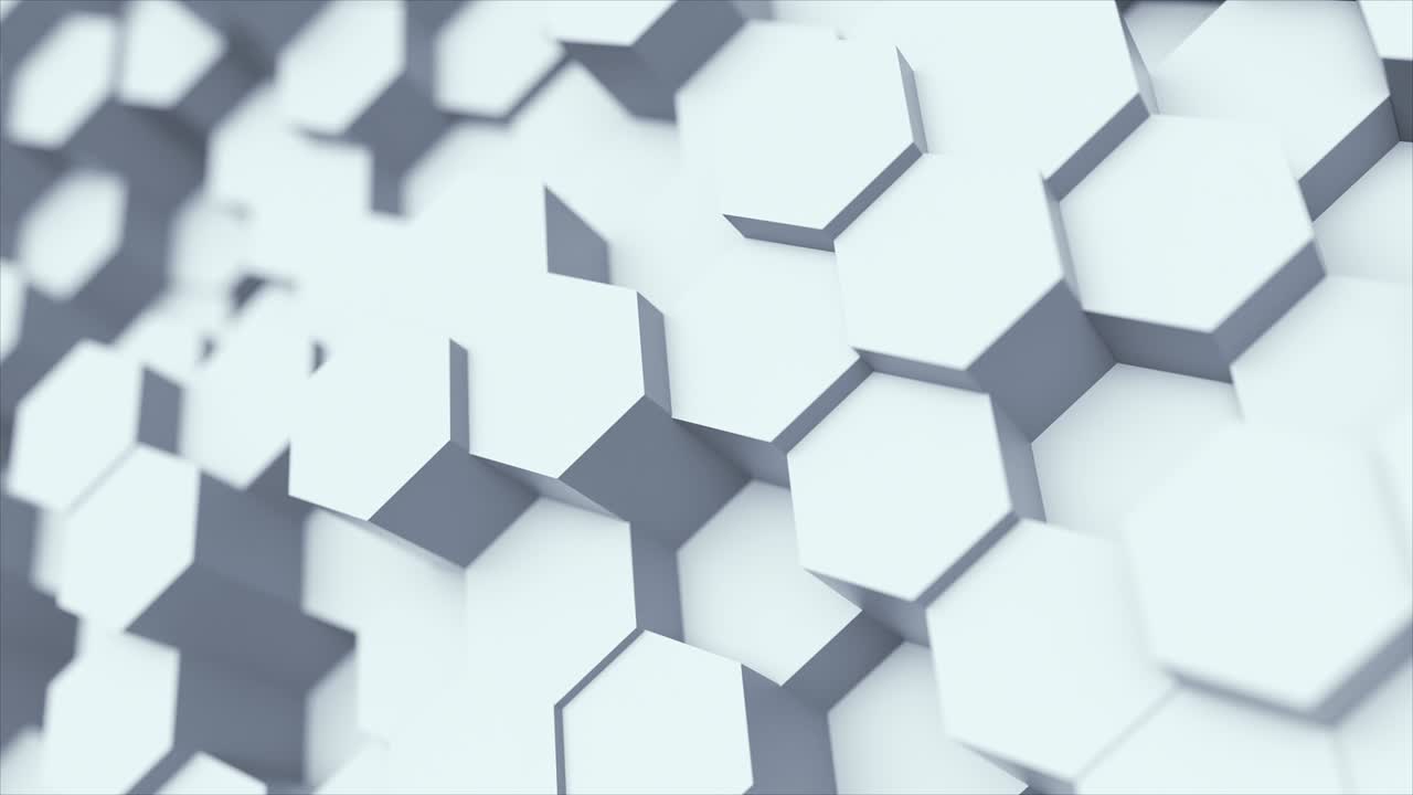 movimiento ondulado aleatorio fondo abstracto de hexágono bucle de superficie geométrica: luz brillante limpio patrón de cuadrícula hexagonal minimalista, lienzo en blanco arquitectónico de pared puro. bucle sin costuras cg animación 3d