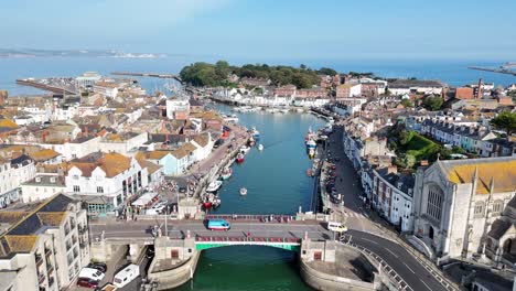 Puerto-De-Weymouth-Y-Puente-De-Carretera-Dorset-Reino-Unido-Drone,antena