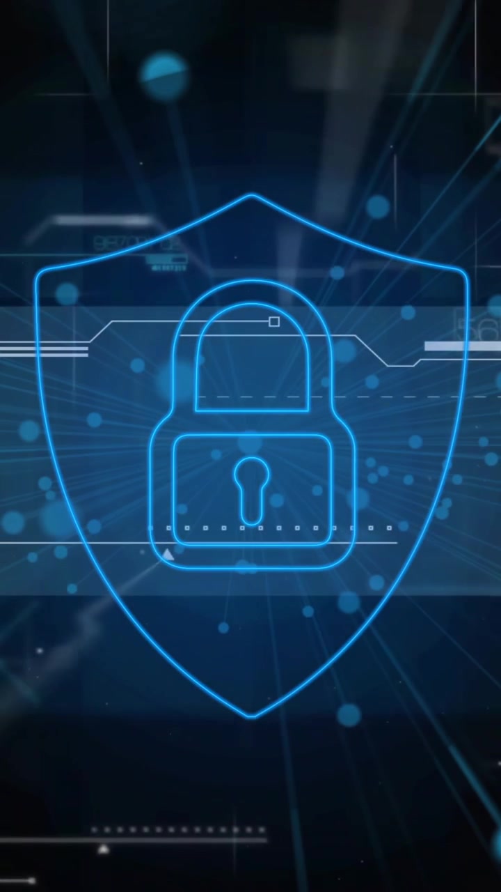 Animazione di rete di connessioni su elaborazione dati e lucchetto con scudo