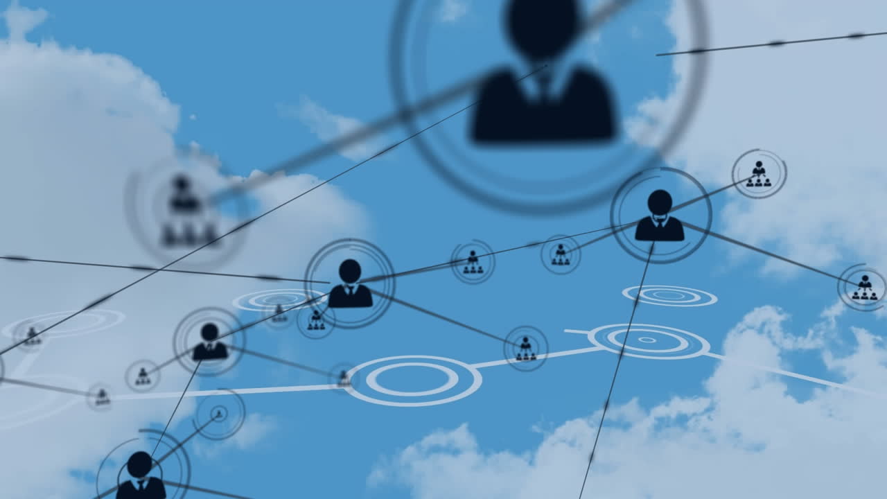 Animation of network of connections with digital icons
