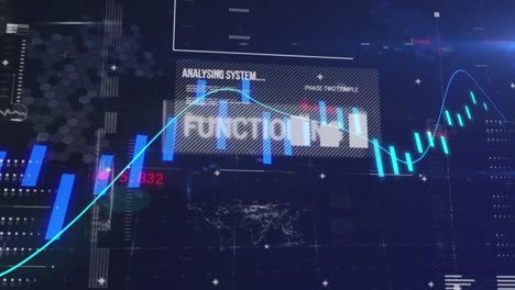 animation of interface with data processing against blue background