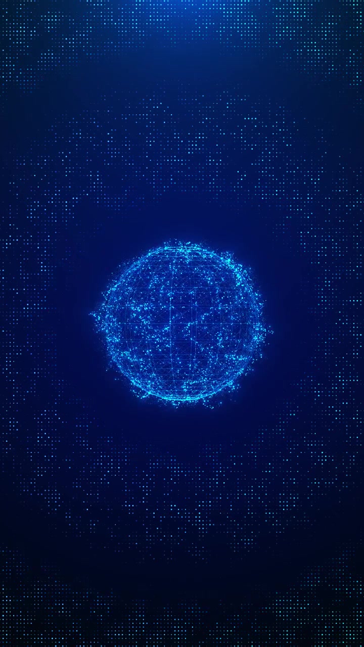 Futuristic blue data globe particle network mesh dotted world pattern and dark technology depth