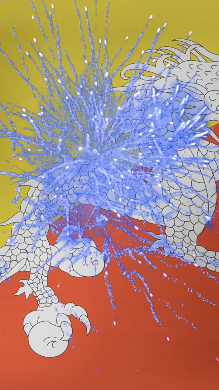 Animation of fireworks over flag of bhutan
