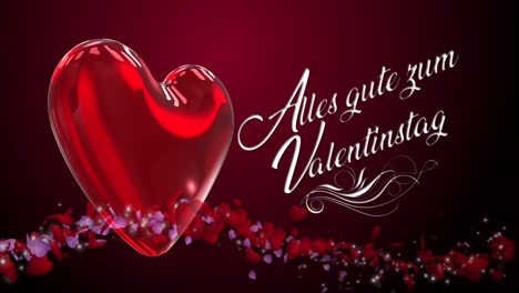 high quality seasonal motion graphic celebrating st valentine's day, with deep red color scheme, and flowings stream of small hearts - german message reads "alles gute zum valentinstag