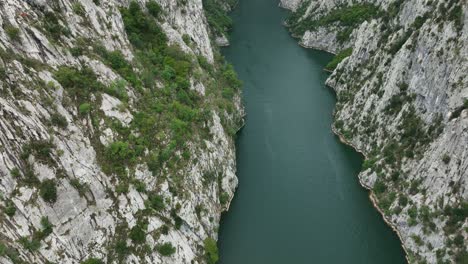 aerial view of komani lake and rough canyons in kukes, shkoder, albania.