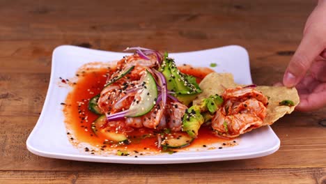 Avocado-aguachile-toast-with-shrimp-raised-from-the-table