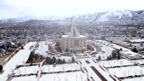 lds mormon temple, payson in utah. aerial circling