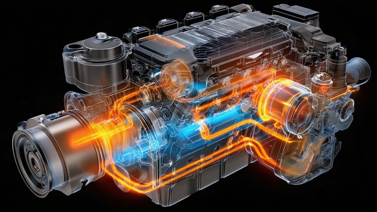 Detailed Visualization of a High-Performance Engine Showing Internal Components, Fluid Flow, and Thermal Dynamics in Stunning Clarity and Vibrant Color Contrast