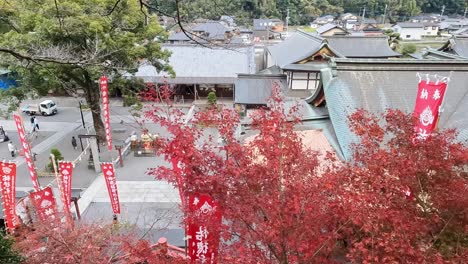 view over the roofs at yutoku inari shrine in kyushu, japan