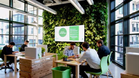 modern green office environment with professionals working