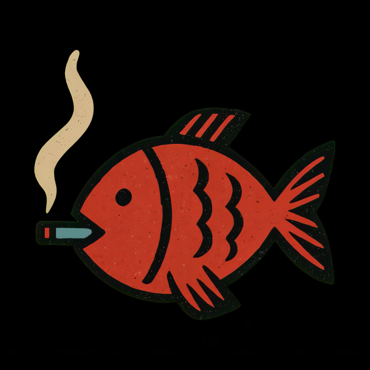 Animazione di pesce cartone animato che fuma una sigaretta come risorsa isolata, video 4K trasparente, canale alfa, ProRes