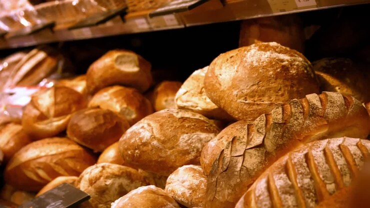 Close-up of shelves with bread