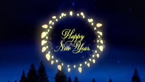 Happy-new-year-text-over-yellow-glowing-fairy-lights-against-shining-stars-in-night-sky