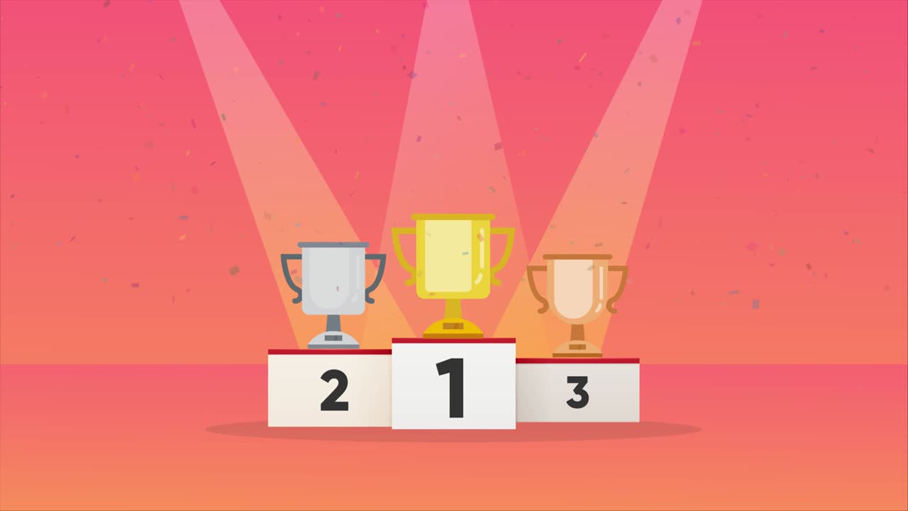 copas de trofeo metálicas de oro, plata y bronce en un podio