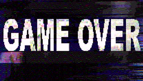 white game over title distorted screen pixel noise