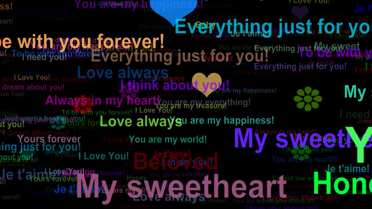 사랑 고백 개념 단어들은 아래로 움직이고, 원활한 루프입니다.