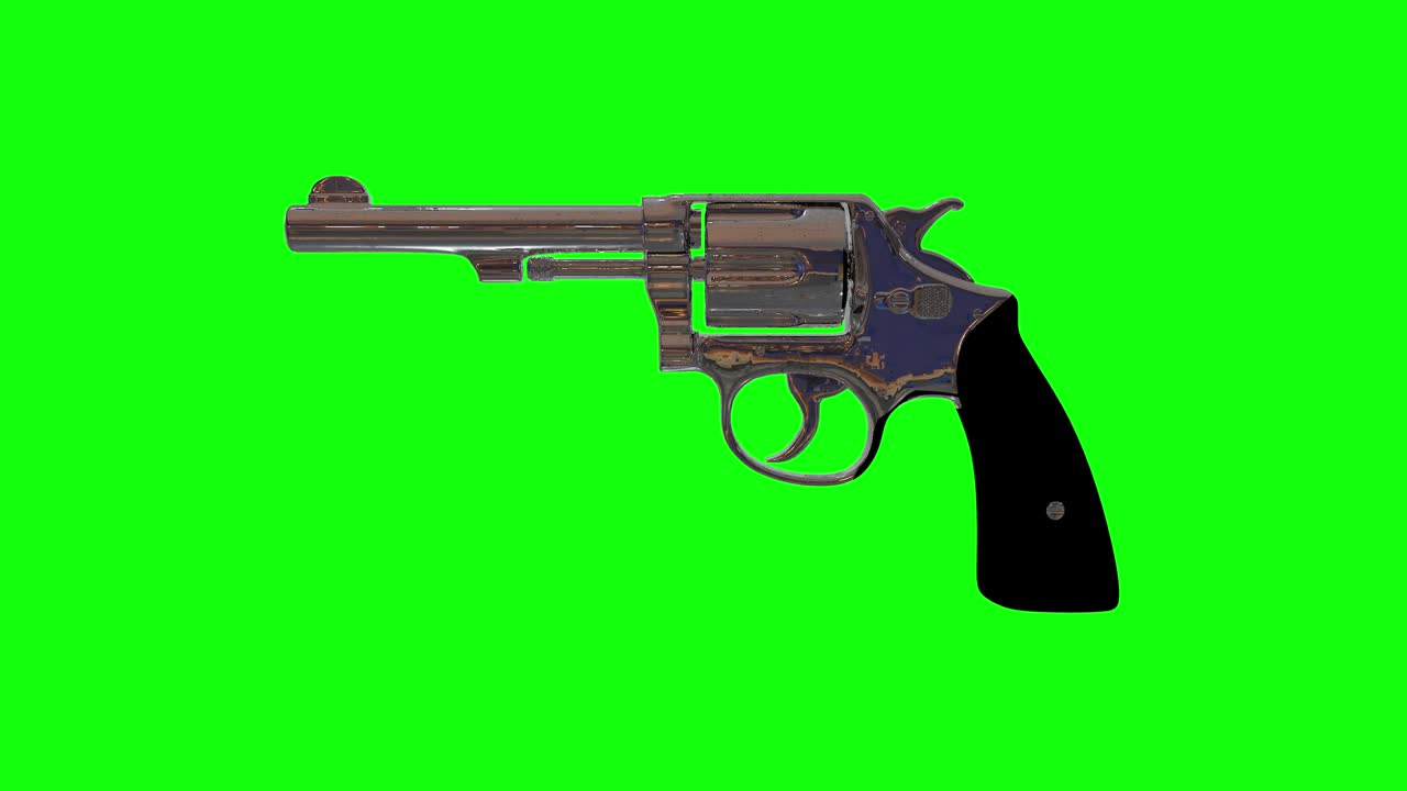 8 animations revolver magnum shiny metal old 3d pistol cowboy western green screen chroma key
