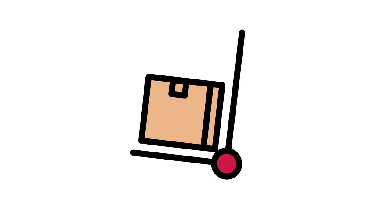 Animated Icon of a Hand Truck Transporting a Cardboard Box
