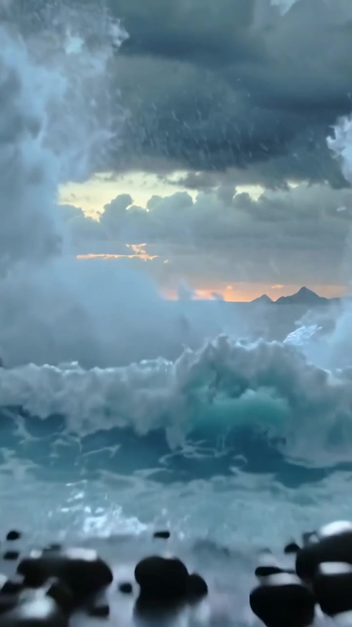 Vertical video: Tracking camera along yellow line in tunnel beams appearing revealing stormy sea