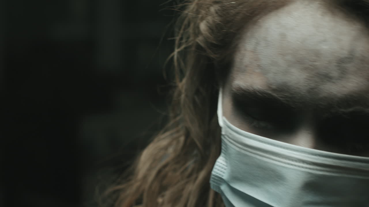Close Up of Zombie Woman in Face Mask