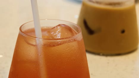 iced tea and coffee served in a stylish cafe