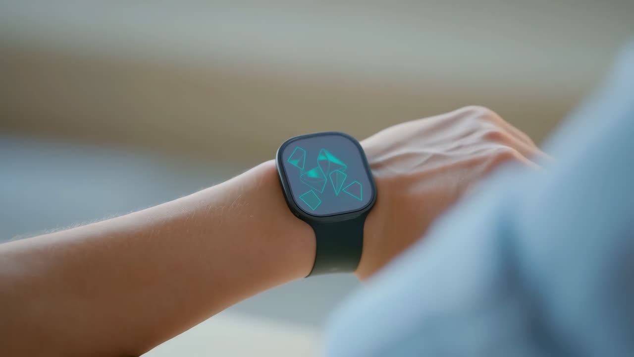 Close-up of a person wearing a smartwatch
