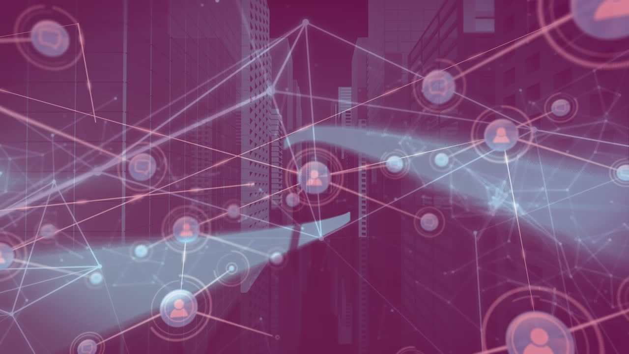 도시 풍경에 대한 연결 네트워크의 애니메이션