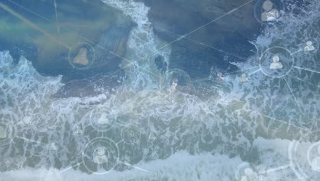 animación de la red de conexiones sobre el paisaje marino