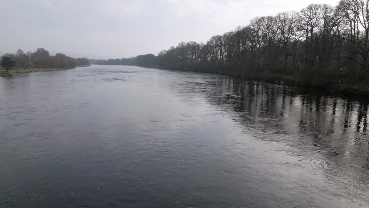 Revealing shot of the new Destiny bridge over river Tay in Perth, Scotland.