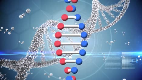 animation of dna strand spinning and medical data processing