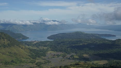 panoramic view of lake toba and samosir island in indonesia