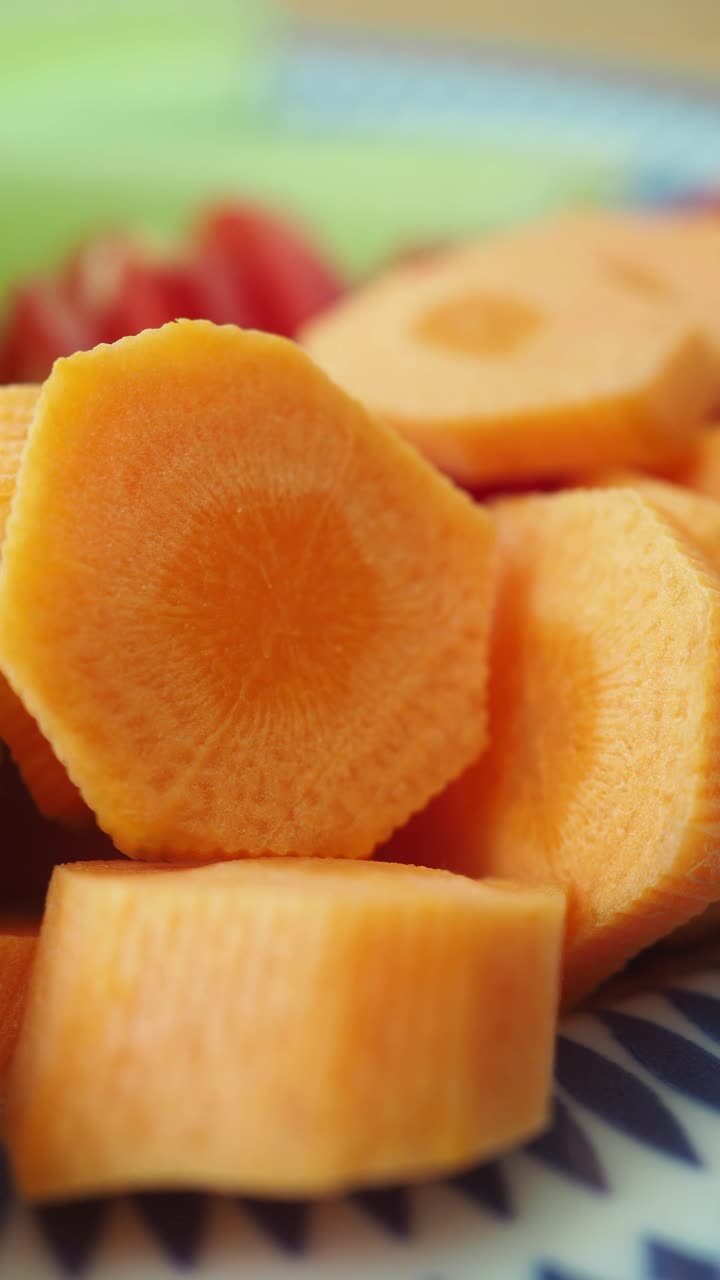 Close-up of Freshly Sliced Carrots on a Plate