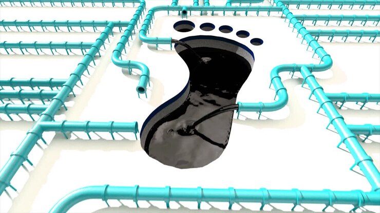 Carbon footprint oil aqua pipeline pipe line foot print oil climate change 4k