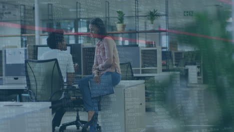 business professionals working at office with digital data overlay animation