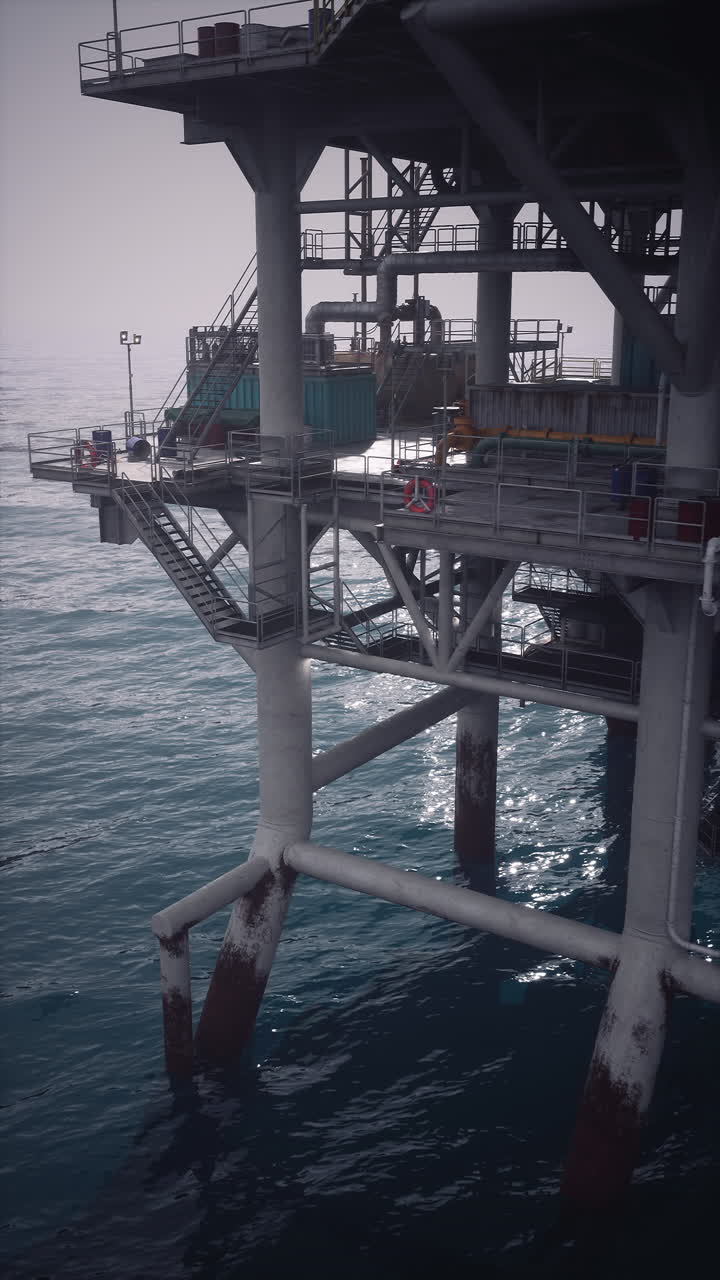 Olieplatform rager højt op over bølgerne, mens arbejdere udfører vigtige opgaver.