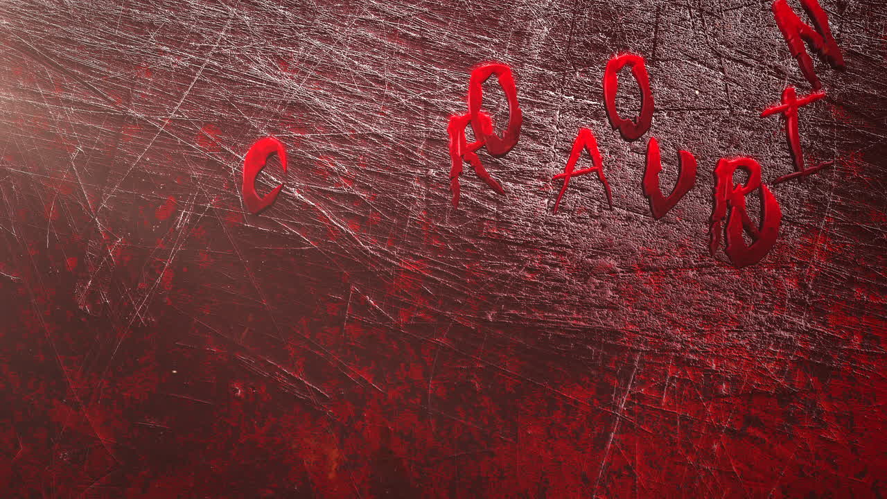 texto animado coronavirus y fondo de terror con sangre oscura