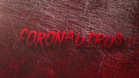 texto animado coronavirus y fondo de terror con sangre oscura